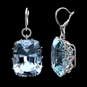 Cushion Cut Aquamarine Sapphire Drop Earrings For Women