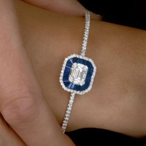 Blue & White Created Sapphire Bangle Bracelet
