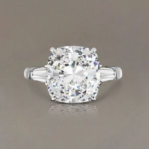 Three Stone Cushion Cut White Sapphire Engagement Ring