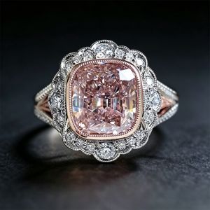 Art Deco Halo Cushion Cut Pink Sapphire Engagement Ring
