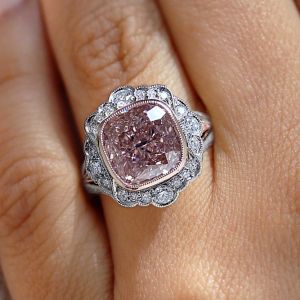 Art Deco Halo Cushion Cut Pink Sapphire Engagement Ring