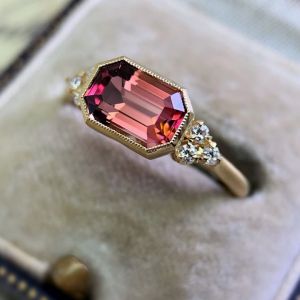 Golden Emerald Cut Ring Ruby Engagement Ring For Women