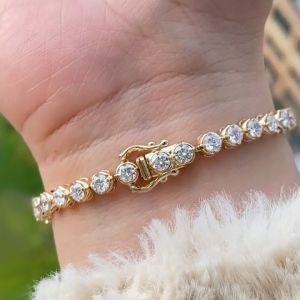 Classic Golden Round Cut White Sapphire Tennis Bracelet For Women