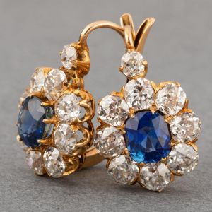 Vintage Golden Cushion & Round Cut Blue Topaz Drop Earrings