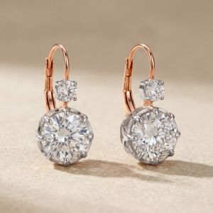 Vintage Two Tone Round Cut White Sapphire Drop Earrings