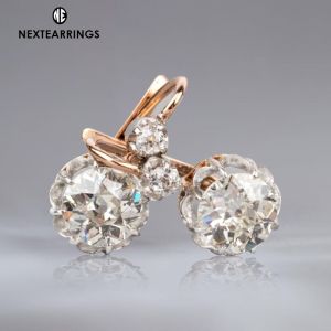 Vintage Two Tone Round Cut White Sapphire Drop Earrings