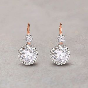 Vintage Two Tone Round Cut White Sapphire Drop Earrings