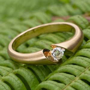 Golden Chunky Round Cut White Sapphire Engagement Ring