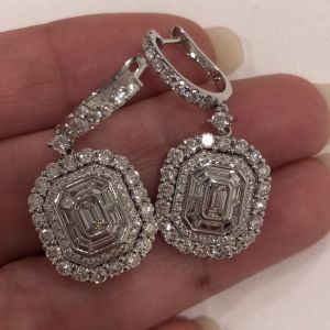 Classic Halo Emerald Cut White Sapphire Drop Earrings