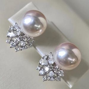 Classic Round Cut White Sapphire & Pearl Stud Earrings
