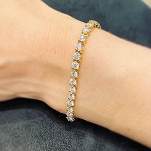 Golden Round Cut White Sapphire Tennis Bracelet For Women