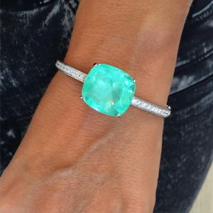 Cushion Cut Emerald Sapphire Bangle Bracelet For Women