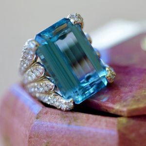 Unique Split Shank Emerald Cut Aquamarine Engagement Ring