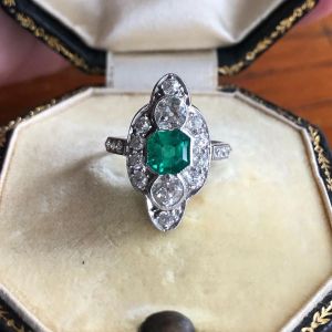 Unique Halo Asscher & Round Cut Emerald Engagement Ring