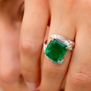 Asscher Cut Emerald Sapphire Engagement Ring For Women