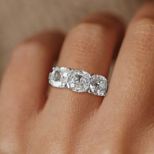 Classic Three Stone Cushion Cut White Sapphire Engagement Ring For Women