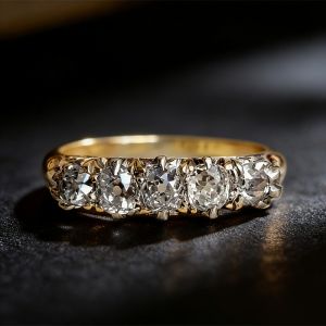 Two Tone Five Stone Cushion Cut White Sapphire Wedding Band