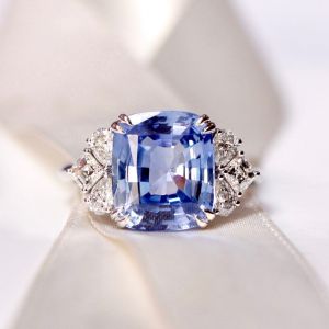 Double Prong Cushion Cut Blue Sapphire Engagement Ring