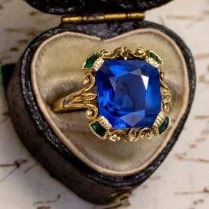 Art Deco Golden Cushion Cut Blue Sapphire Engagement Ring