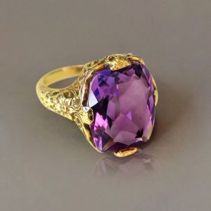 Vintage Golden Cushion Cut Purple Sapphire Engagement Ring