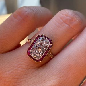 Two Tone Round Cut White & Ruby Sapphire Engagement Ring