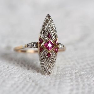 Two Tone Princess Cut Pink & White Sapphire Engagement Ring