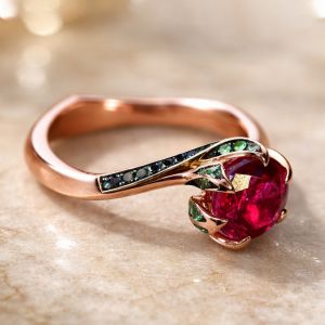 Unique Rose Gold Round Cut Ruby Engagement Ring for women