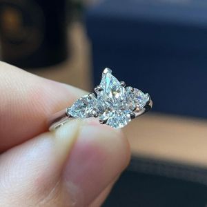 Classic Three Stone Pear Cut White Sapphire Engagement Ring 