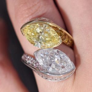 Two Tone Marquise Cut White & Yellow Topaz Engagement Ring