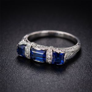 Art Deco Emerald & Asscher Cut Blue & White Sapphire Engagement Ring