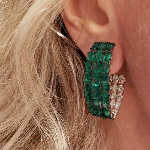 Two Tone Emerald & Oval Cut Emerald Sapphire Hoop Earrings