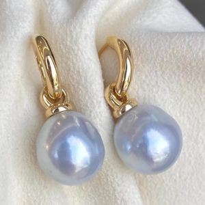 Classic Golden White Pearl Drop Earrings For Women
