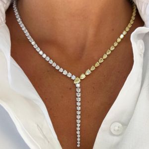 Two Tone Round & Pear Cut Yellow & White Sapphire Necklace