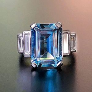 Five Stone Emerald Cut Aquamarine Engagement Ring For Women