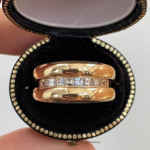 Golden Asscher Cut White Sapphire Wedding Band