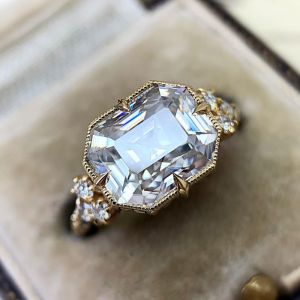 Vintage Emerald Cut White Sapphire Engagement Ring For Women