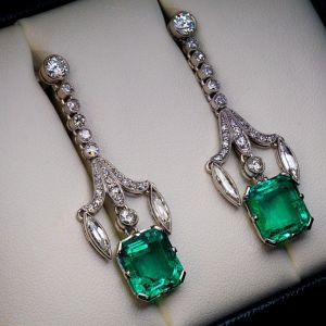 Vintage Emerald Cut Emerald Sapphire Drop Earrings For Women