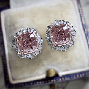 Art Deco Cushion Cut Pink Sapphire Stud Earrings For Women