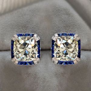 Vintage Halo Cushion Cut White Sapphire Stud Earrings