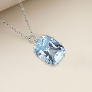 Classic Cushion Cut Aquamarine Pendant Necklace For Women