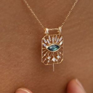 Unique Golden Marquise Cut Emerald Sapphire Pendant Necklace