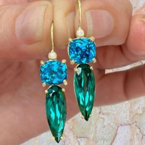 Pear Cut Blue & Emerald Sapphire Drop Earrings For Women