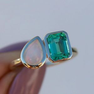 Emerald & Pear Cut Emerald Sapphire & Opal Engagement Ring