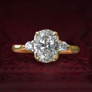 Three Stone Golden Oval Cut White Sapphire Engagement Ring Promise Ring
