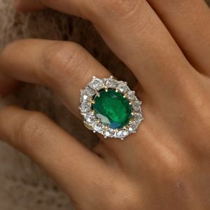 Vintage Halo Oval Cut Emerald Sapphire Engagement Ring