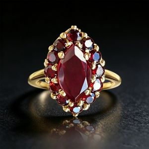 Golden Halo Marquise Cut Garnet Sapphire Engagement Ring