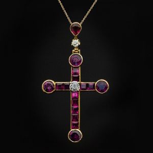 Golden Round Cut Ruby Sapphire Pendant Necklace For Women