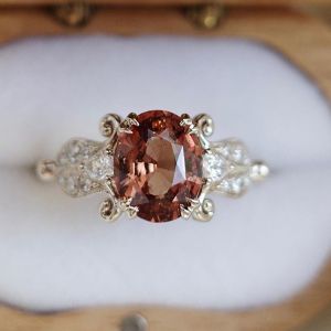 Art Deco Oval Cut Brown Sapphire Engagement Ring