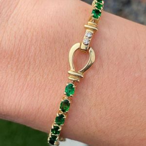 Golden Oval Cut Emerald Sapphire Tennis Bracelet For Women