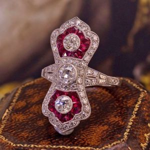 Art Deco White & Ruby Sapphire Round Cut Engagement Ring For Women
